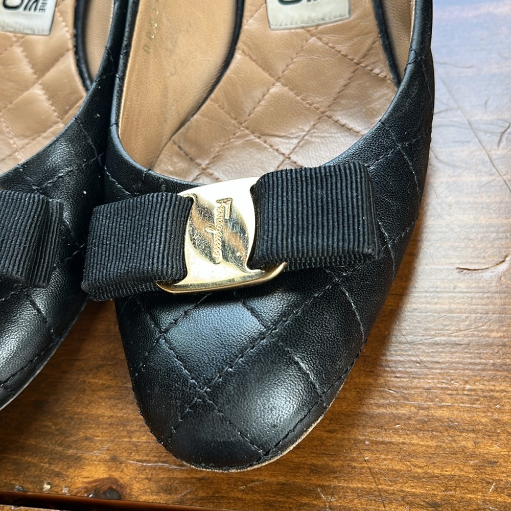 Salvatore Ferragamo Varina Quilted Bow Ballet Block Heels Size 7 - Picture 4 of 16